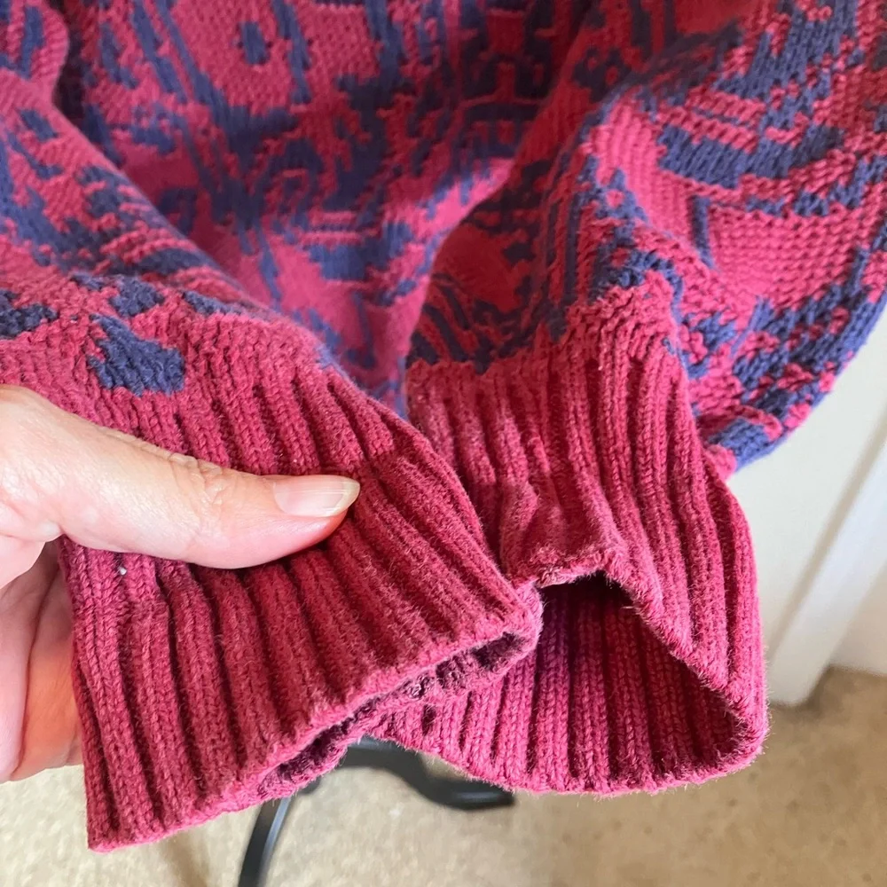 Vintage 80’s Lord Jeff 100% Fine Cotton maroon navy knit crew neck Sweater L